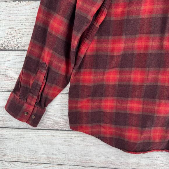 Pendleton Mason Plaid Flannel Button Down Shirt Mens XL Red Brown - Picture 6 of 12